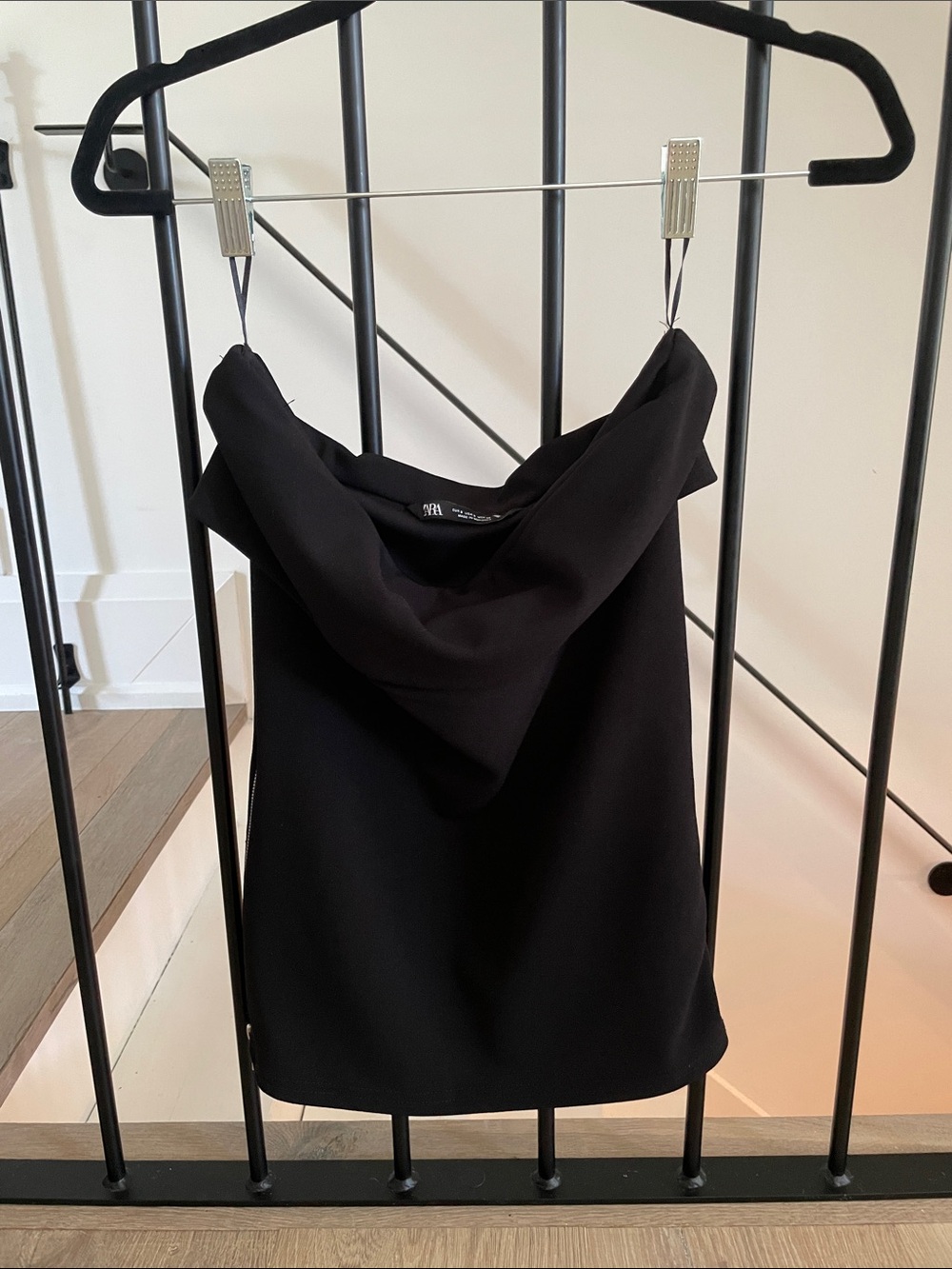 Zara Black Strapless Foldover Bandeau Top | Side Zippers | Size small